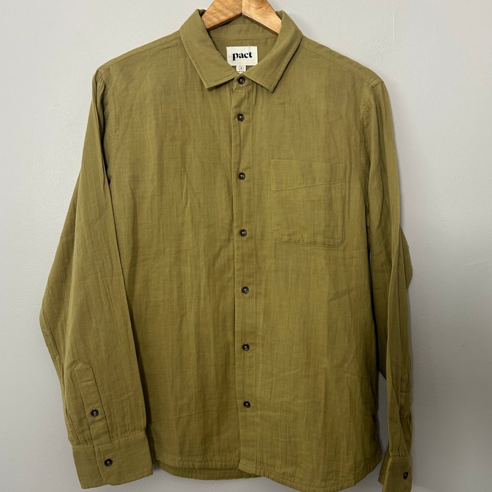 Pact Shirt Womens Medium Olive Green Organic Cotton Long Sleeve Button Down - Picture 2 of 8